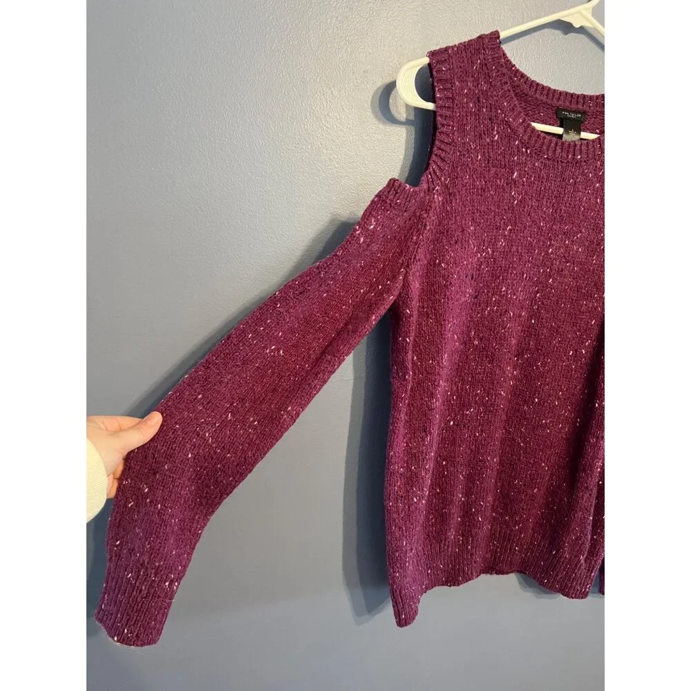 Ann Taylor Factory Burgundy/Purple Knitted‎ Cold Shoulder Sweater Size Large